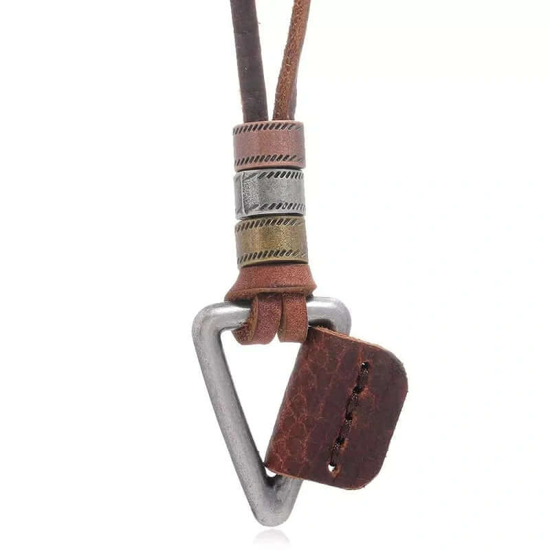 THE MEN THING Leather Necklace TRIGON BROWN - Vintage Alloy Triangle Pendant with Adjustable Pure Leather Cord Necklace for Men & Boys