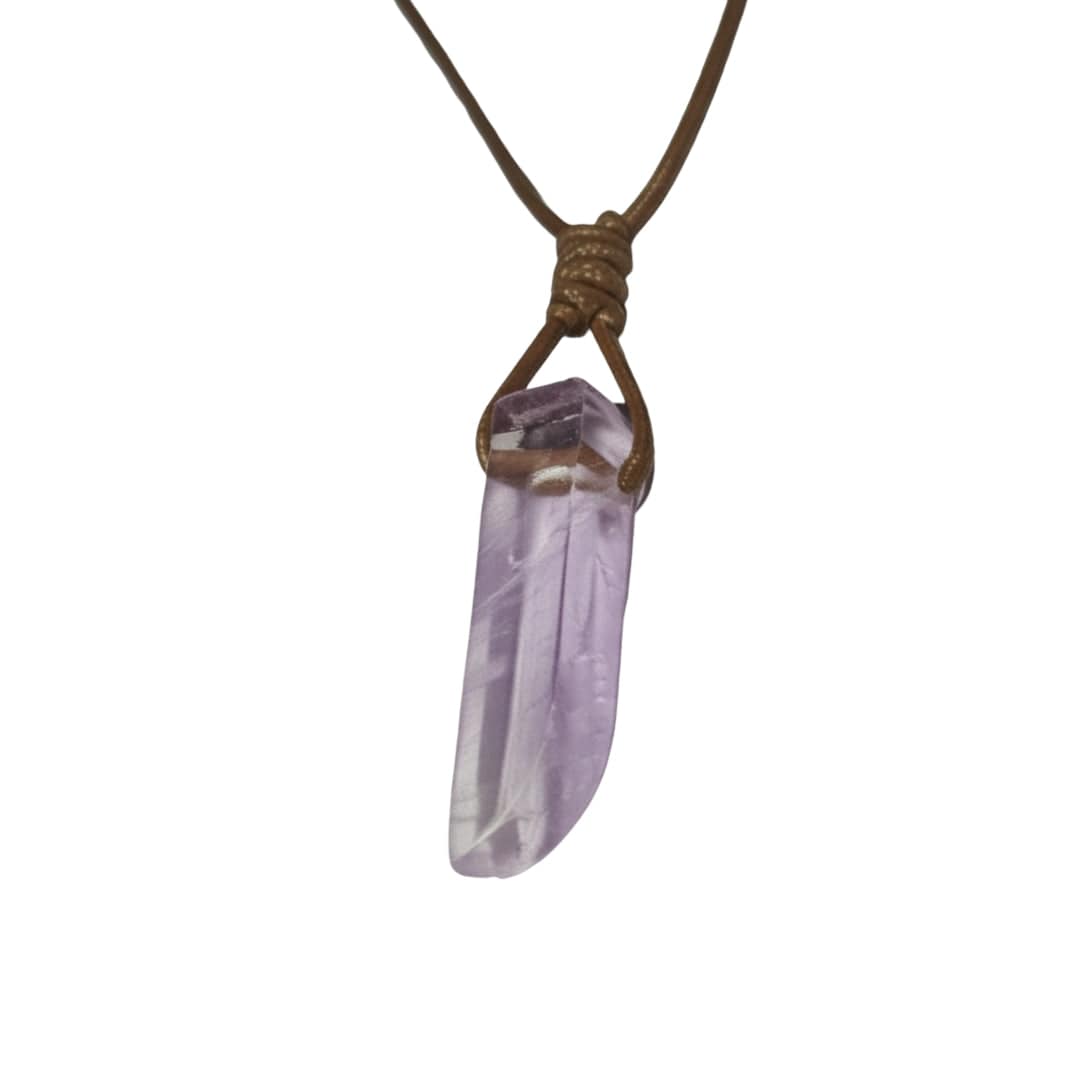 THE MEN THING Leather Necklace TWILIGHT AMETHYST - Natural Crystal Pendant with Adjustable Pure Leather Cord Necklace for Men & Boys