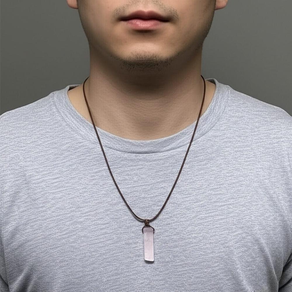 THE MEN THING Leather Necklace TWILIGHT AMETHYST - Natural Crystal Pendant with Adjustable Pure Leather Cord Necklace for Men & Boys