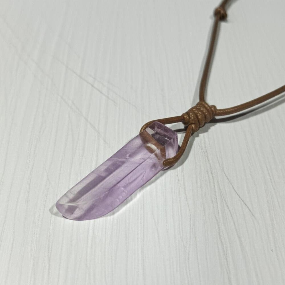 THE MEN THING Leather Necklace TWILIGHT AMETHYST - Natural Crystal Pendant with Adjustable Pure Leather Cord Necklace for Men & Boys