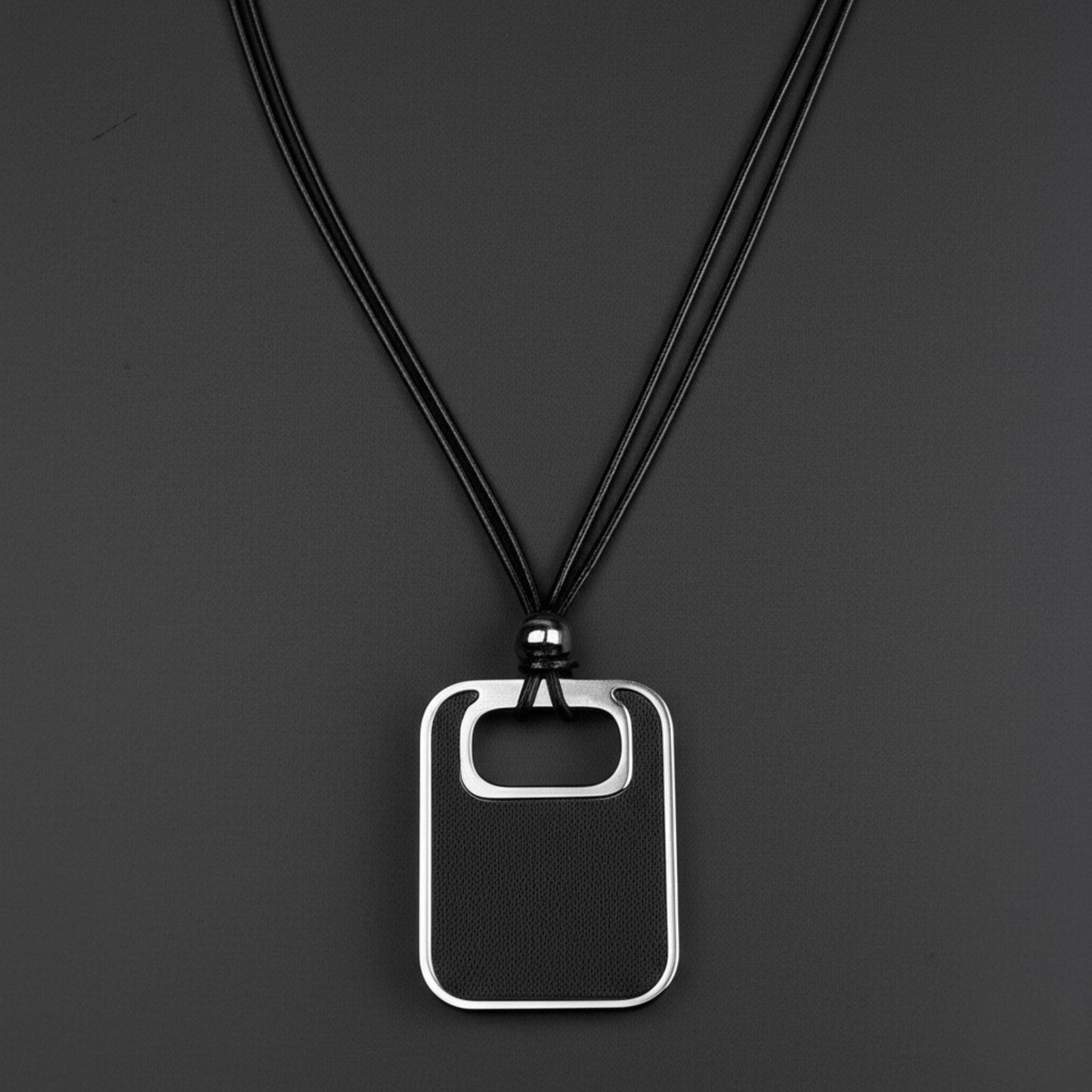 THE MEN THING Leather Necklace TWIN EMBER - Titanium Steel Pendant with Adjustable Rope Chain for Men & Boys
