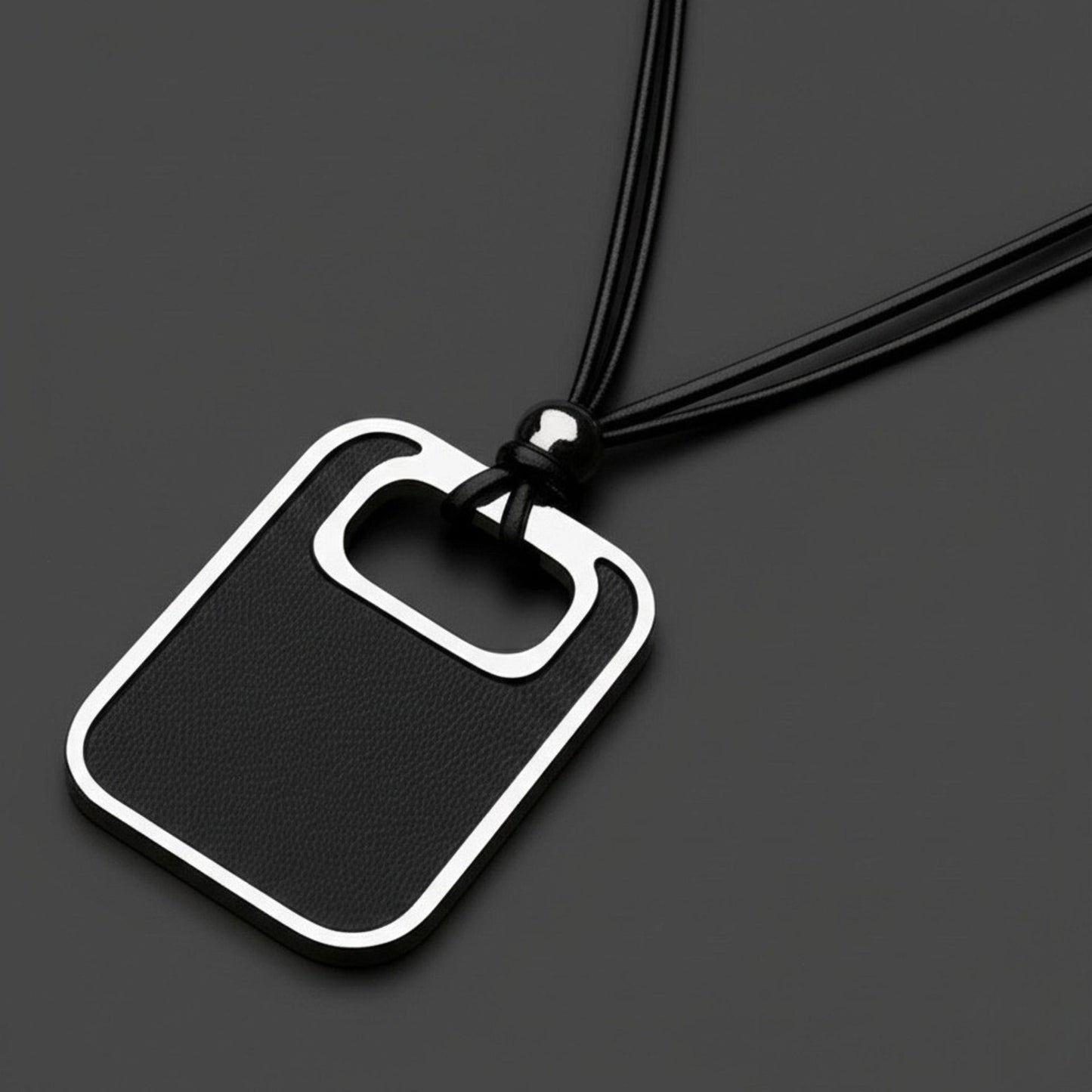 THE MEN THING Leather Necklace TWIN EMBER - Titanium Steel Pendant with Adjustable Rope Chain for Men & Boys