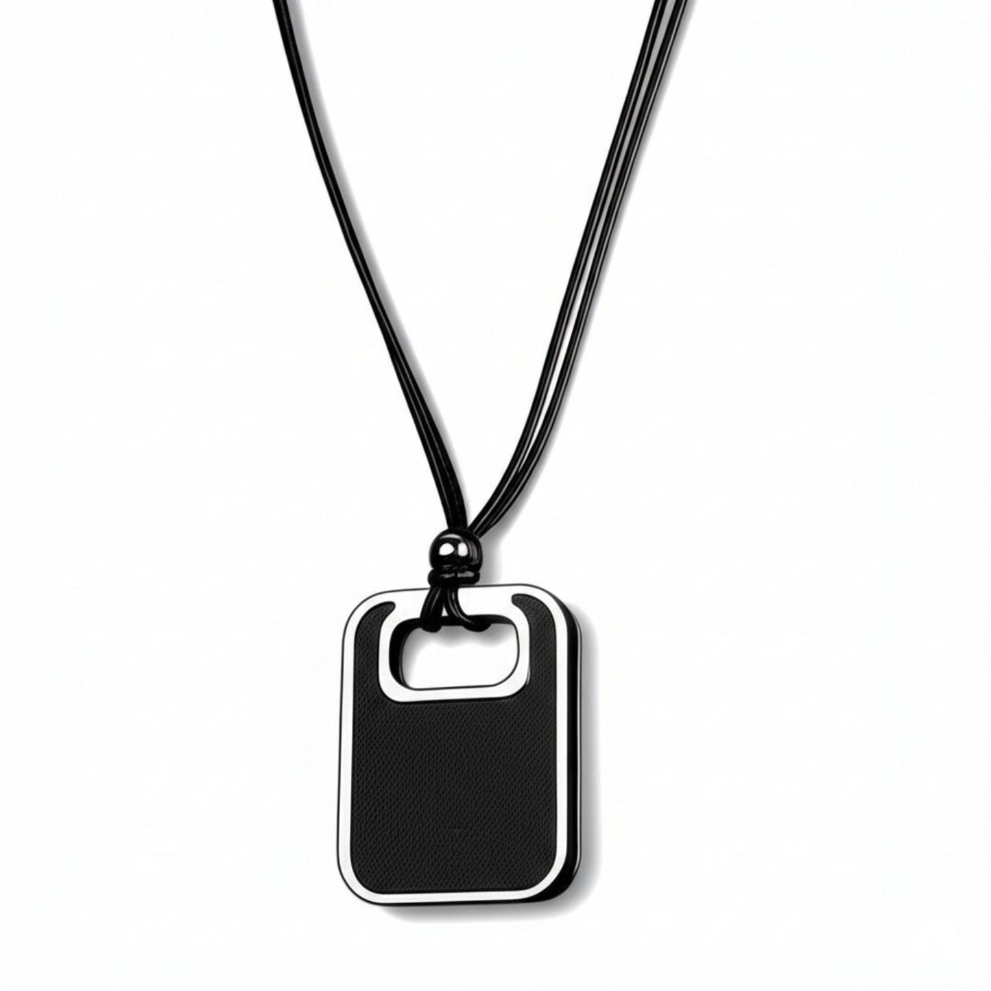 THE MEN THING Leather Necklace TWIN EMBER - Titanium Steel Pendant with Adjustable Rope Chain for Men & Boys