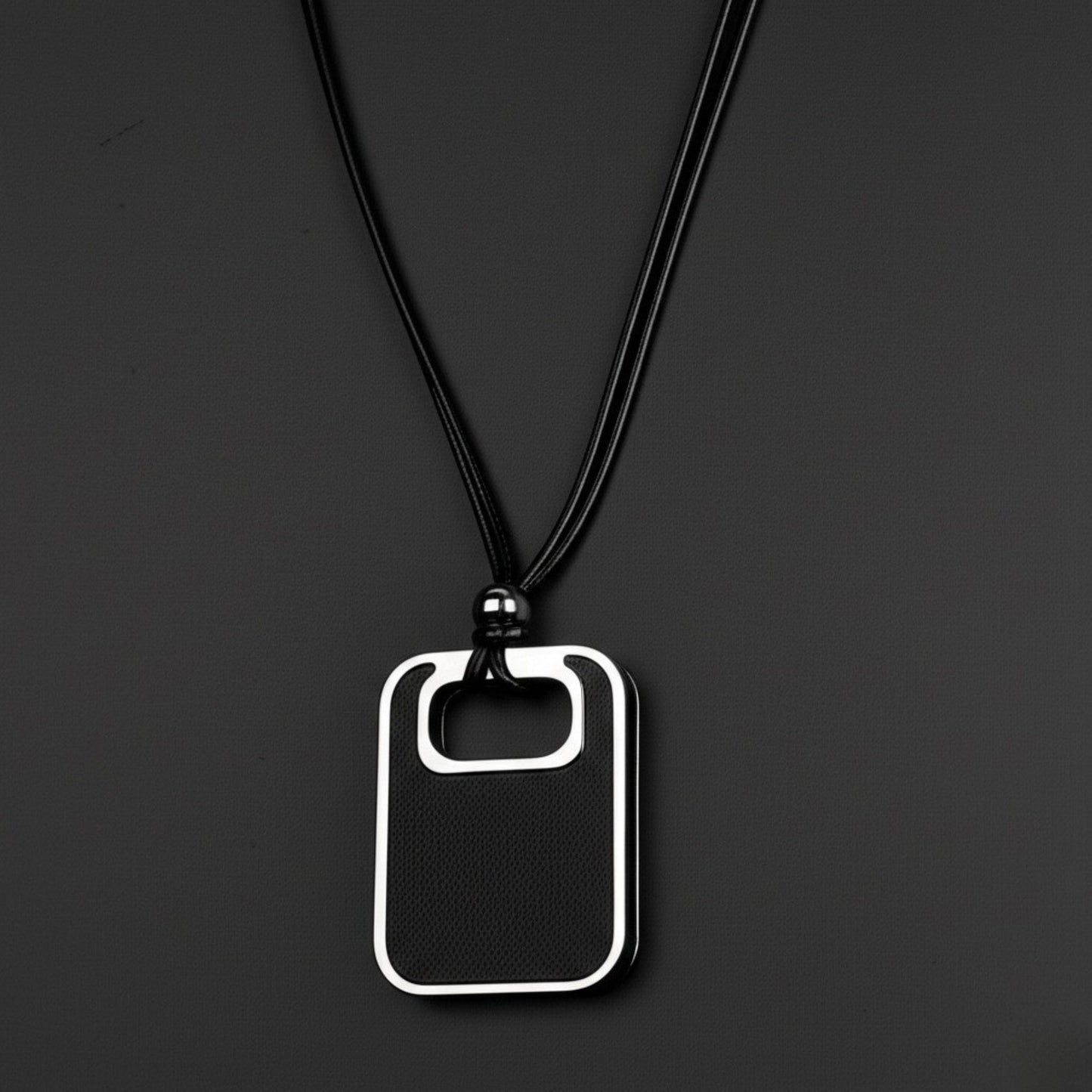 THE MEN THING Leather Necklace TWIN EMBER - Titanium Steel Pendant with Adjustable Rope Chain for Men & Boys