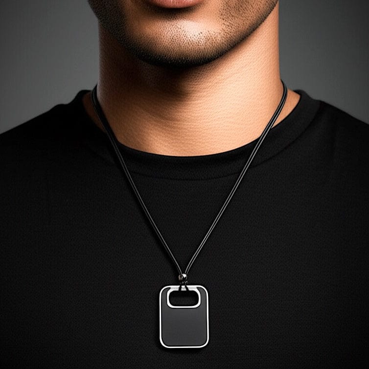 THE MEN THING Leather Necklace TWIN EMBER - Titanium Steel Pendant with Adjustable Rope Chain for Men & Boys