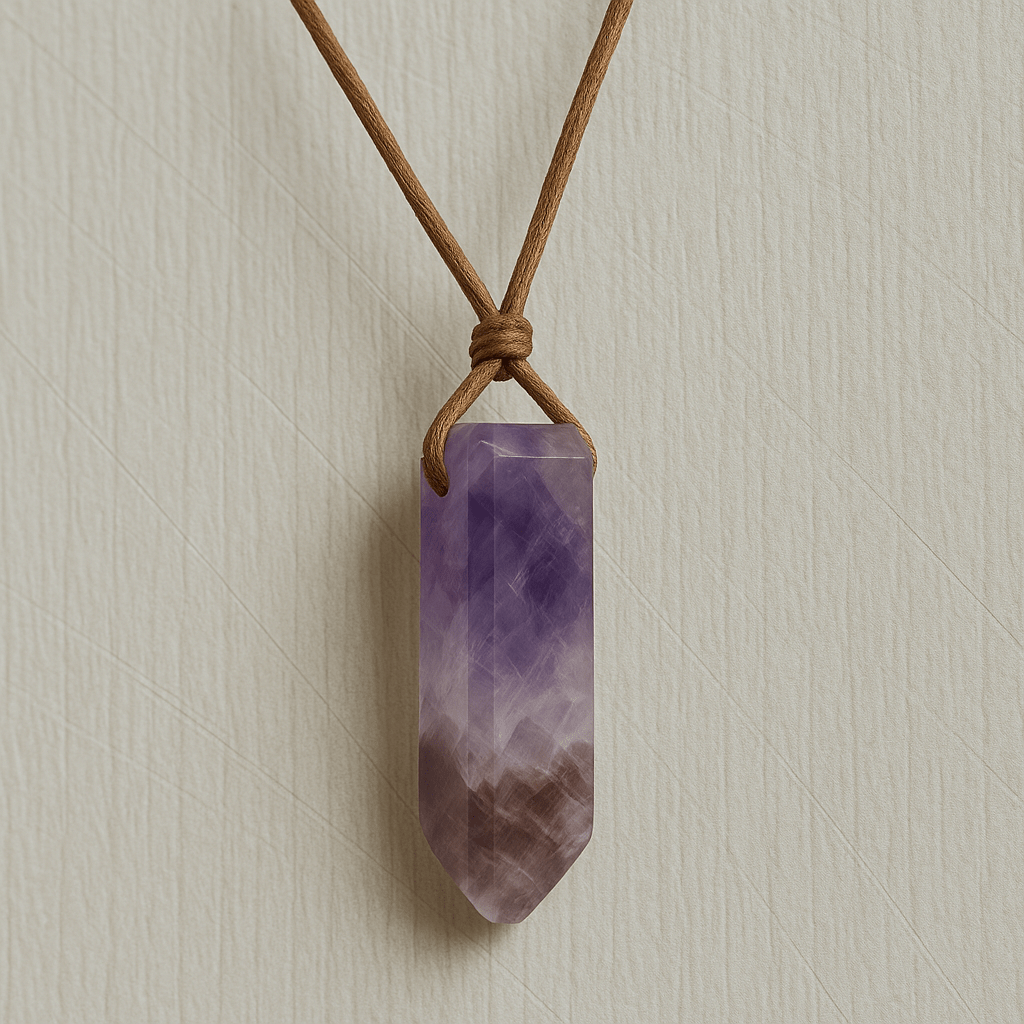 THE MEN THING Leather Necklace VIOLET APEX - Natural Crystal Unshaped Pendant with Adjustable Rope Chain for Men and Boys