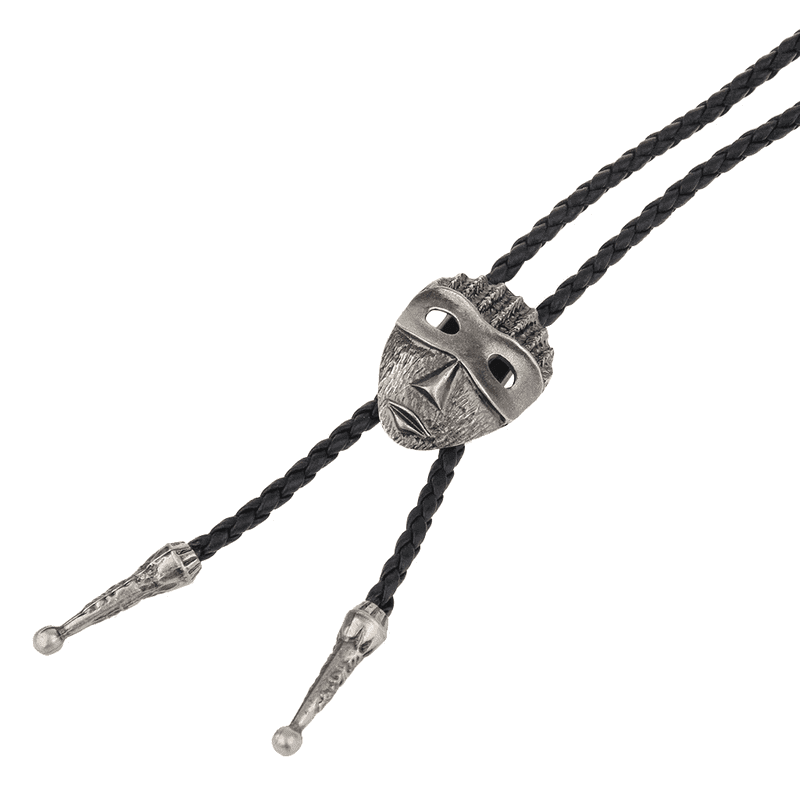 THE MEN THING Leather Necklace VISAGE MASK - Retro Alloy Pendant Bolo Tie | Adjustable Genuine Leather Cowboy Necktie Necklace for Men & Boys