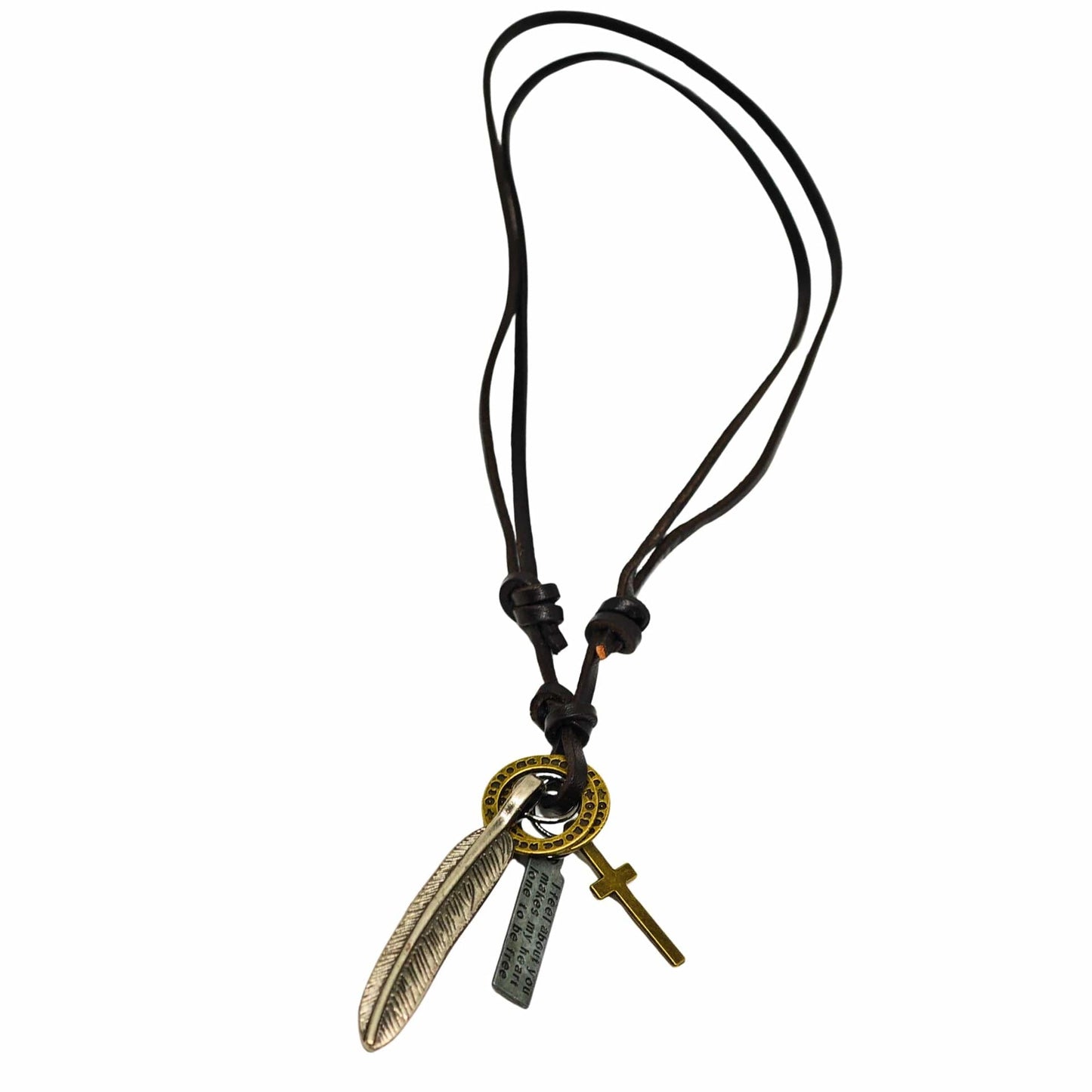THE MEN THING Leather Necklace WANDERER’S FAITH - SILVER – 2.3-Inch Pure Stainless Steel Pendant with Adjustable Leather Rope for Men & Boys