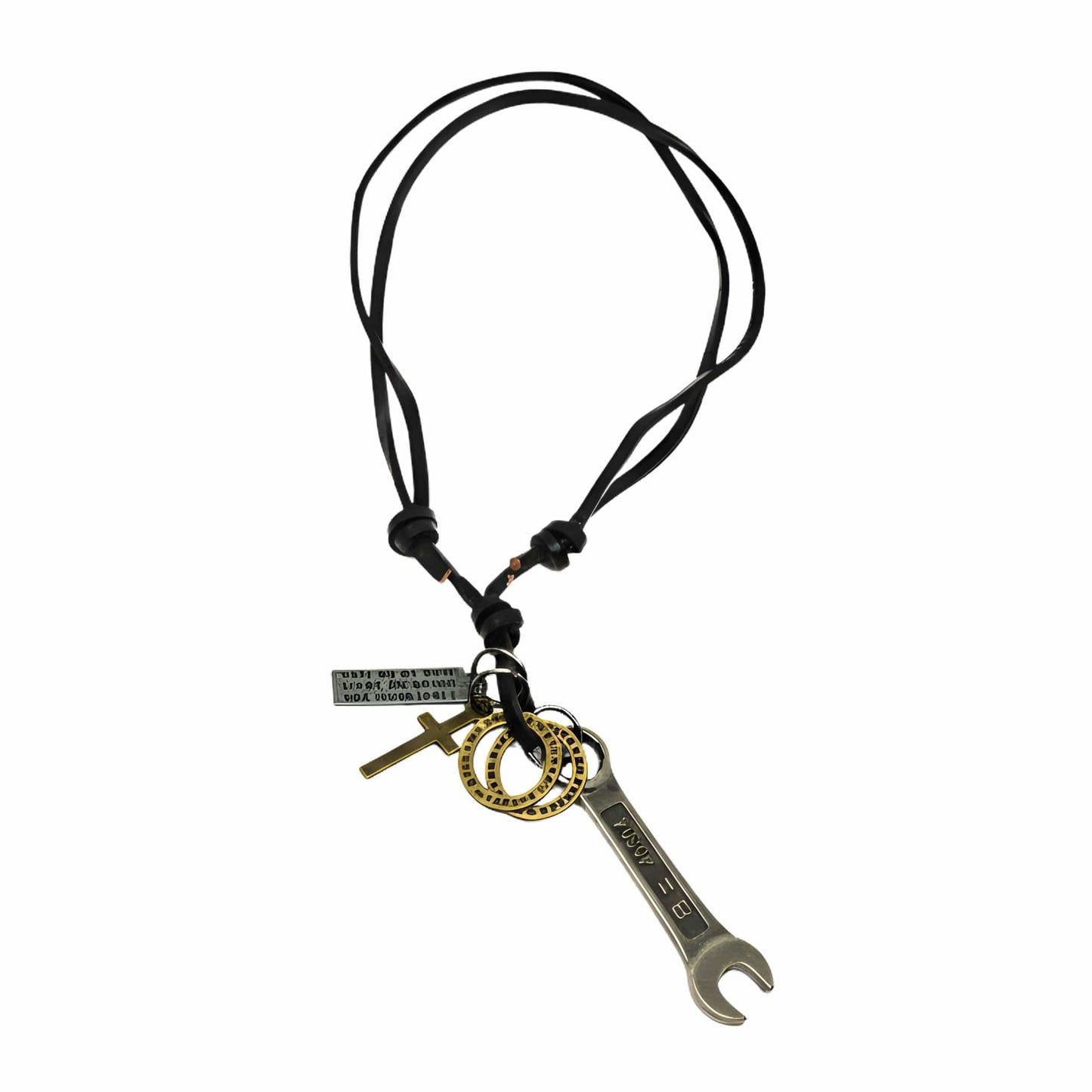 THE MEN THING Leather Necklace WRENCH OF FAITH – 2.5-Inch Pure Stainless Steel Pendant with Adjustable Leather Rope for Men & Boys