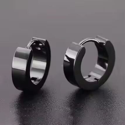 THE MEN THING Nose & Ear Ring ALTAIR BLACK - 5mm Titanium Steel Hoop Earrings for Men & Boys (2 Pcs)