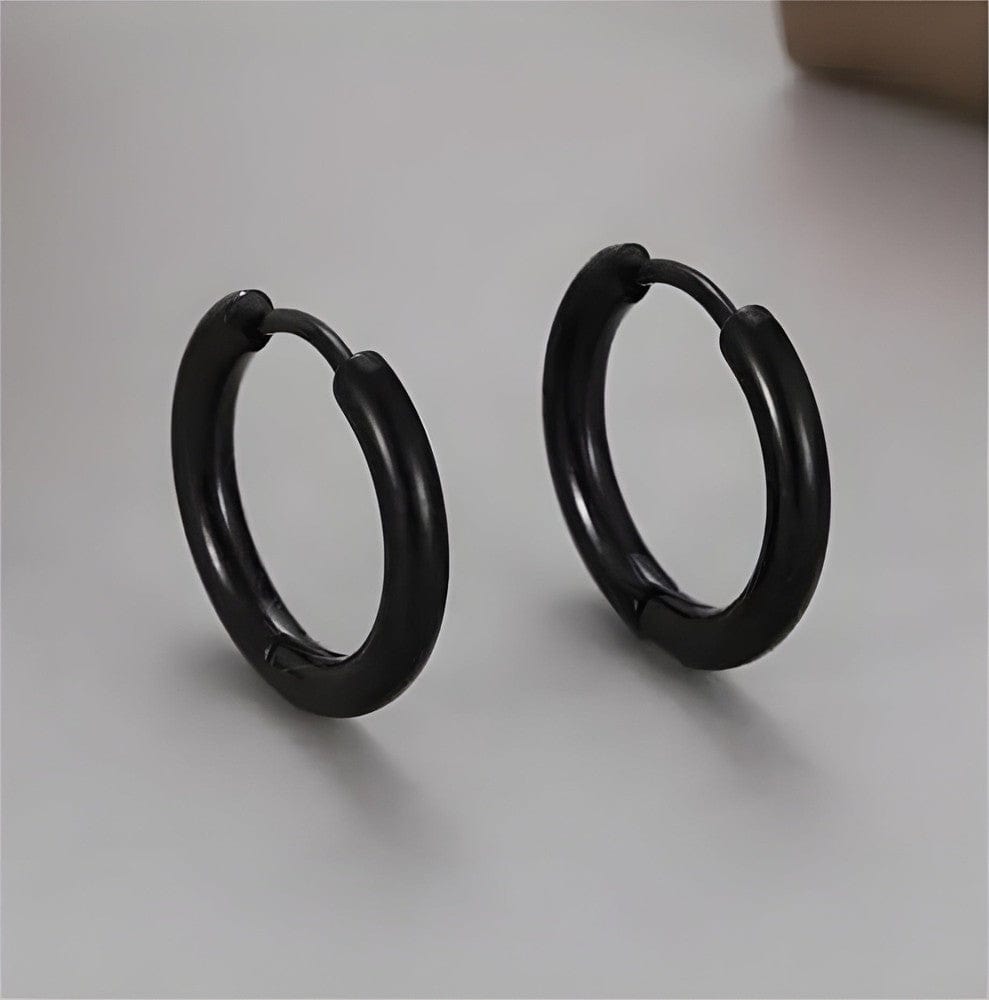 THE MEN THING Nose & Ear Ring AVOR BLACK - 16mm Titanium Steel Hoop Earrings for Men & Boys (2 Pcs)