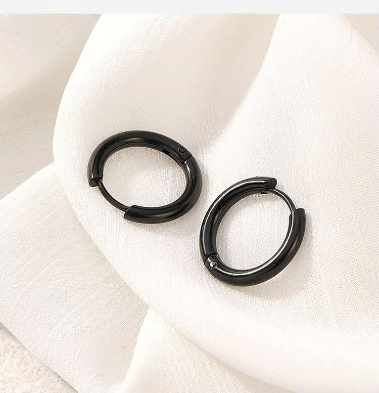 THE MEN THING Nose & Ear Ring AVOR BLACK - 16mm Titanium Steel Hoop Earrings for Men & Boys (2 Pcs)