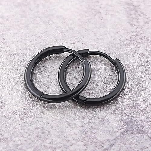 THE MEN THING Nose & Ear Ring AVOR BLACK - 16mm Titanium Steel Hoop Earrings for Men & Boys (2 Pcs)