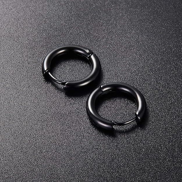 THE MEN THING Nose & Ear Ring AVOR BLACK - 16mm Titanium Steel Hoop Earrings for Men & Boys (2 Pcs)