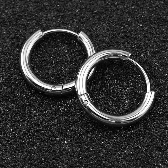 THE MEN THING Nose & Ear Ring AVOR SILVER - Titanium Steel Hoop Earrings for Men & Boys (16MM to 8 MM) (2 Pcs)