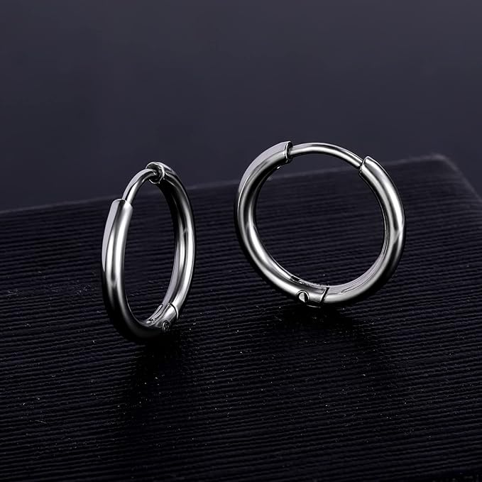 THE MEN THING Nose & Ear Ring AVOR SILVER - Titanium Steel Hoop Earrings for Men & Boys (16MM to 8 MM) (2 Pcs)