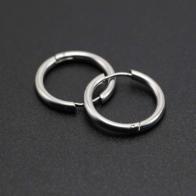 THE MEN THING Nose & Ear Ring AVOR SILVER - Titanium Steel Hoop Earrings for Men & Boys (16MM to 8 MM) (2 Pcs)