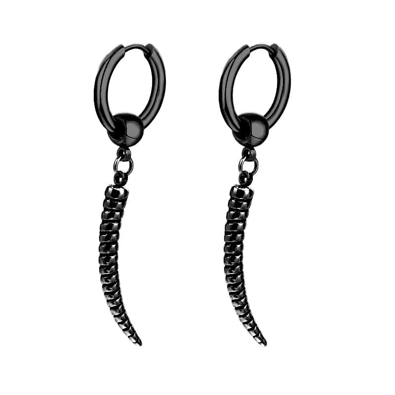 THE MEN THING Nose & Ear Ring Pair (Both Ears) ANTLER - BLACK - Pure Titanium Steel Ear Hoop Earrings for Men & Boys (2 Pcs)