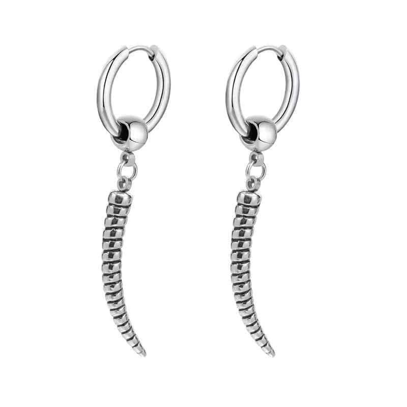 THE MEN THING Nose & Ear Ring Pair (Both Ears) ANTLER - SILVER - Pure Titanium Steel Ear Hoop Earrings for Men & Boys (2 Pcs)