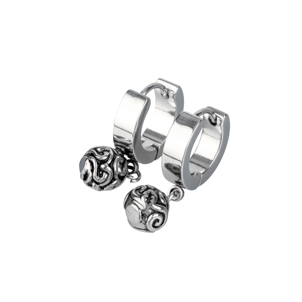 THE MEN THING Nose & Ear Ring Pair (Both Ears) BALI BALL - Titanium Steel Hoop Earrings for Men & Boys (2 Pcs)