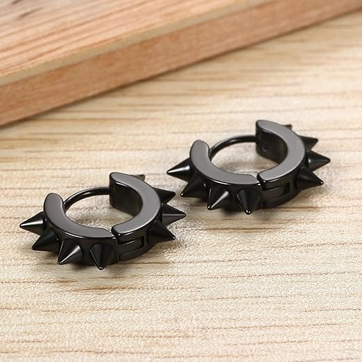 THE MEN THING Nose & Ear Ring Pair (Both Ears) BLACK DAGGERLOOP - 5mm Titanium Steel Hoop Earrings for Men & Boys (2 Pcs)