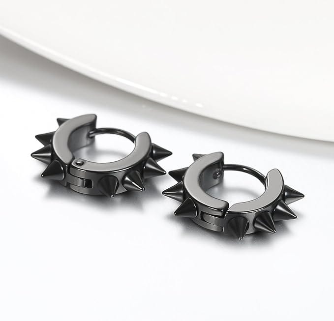 THE MEN THING Nose & Ear Ring Pair (Both Ears) BLACK DAGGERLOOP - 5mm Titanium Steel Hoop Earrings for Men & Boys (2 Pcs)