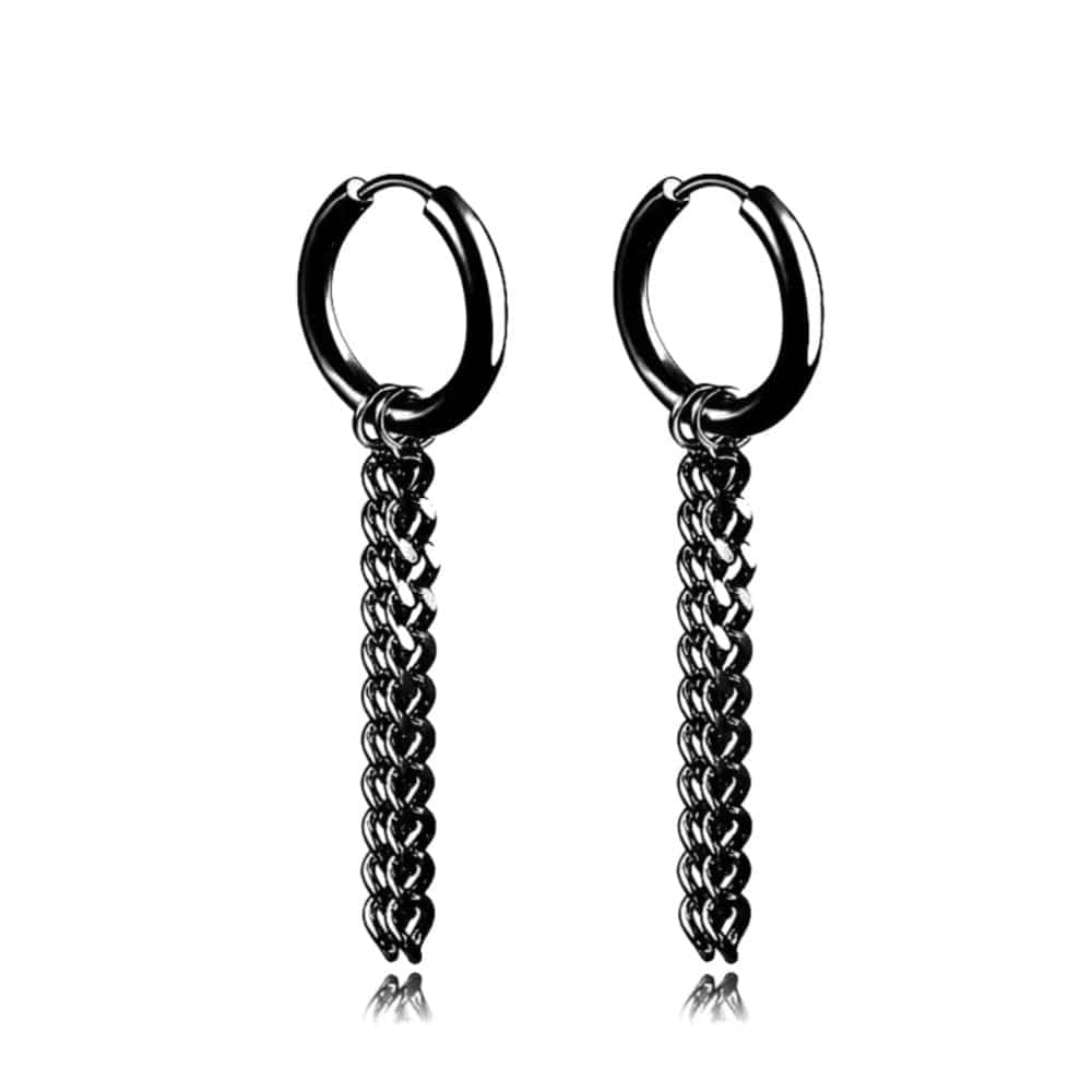THE MEN THING Nose & Ear Ring Pair (Both Ears) BLACK NOCTURNE LINK - 2mm Titanium Steel Hoop Earrings for Men & Boys (2 Pcs)