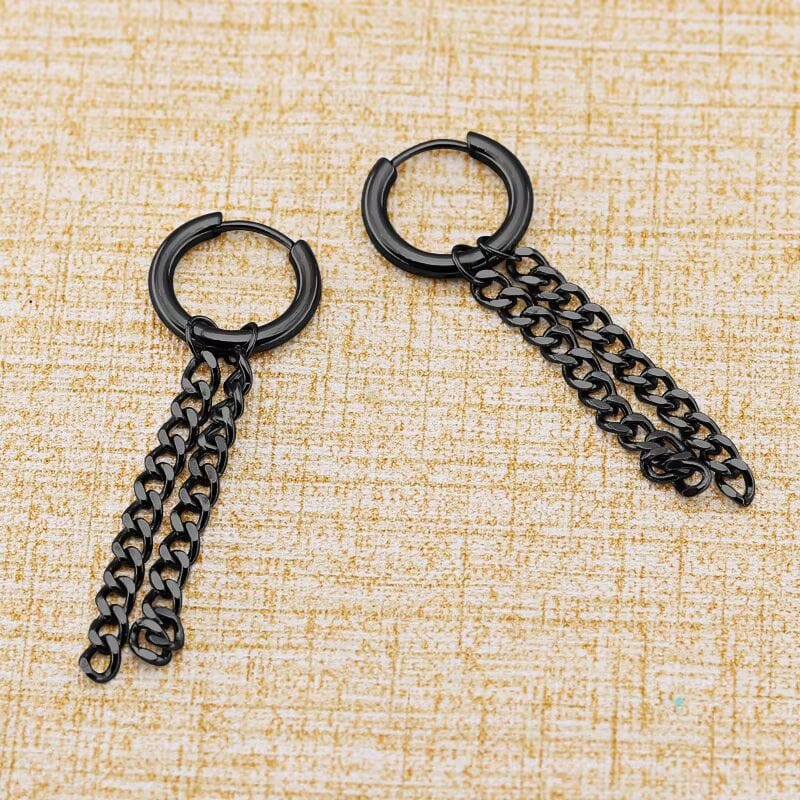 THE MEN THING Nose & Ear Ring Pair (Both Ears) BLACK NOCTURNE LINK - 2mm Titanium Steel Hoop Earrings for Men & Boys (2 Pcs)