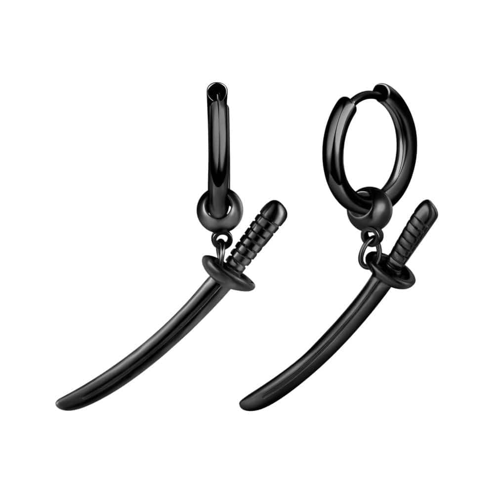 THE MEN THING Nose & Ear Ring Pair (Both Ears) BLACK SAMURAI GLEAM - 2.5mm Titanium Steel Hoop Earrings for Men & Boys (2 Pcs)