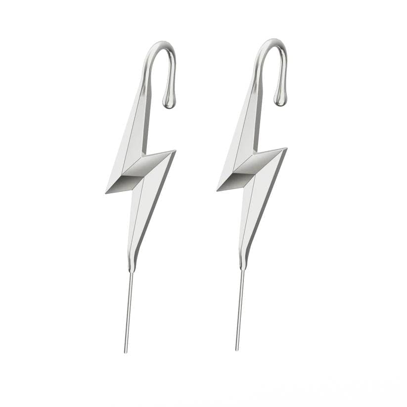 THE MEN THING Nose & Ear Ring Pair (Both Ears) BOLT - Pure Titanium Steel Ear Crawler Hook Pin Cuff Earrings for Men & Boys (2 Pcs)