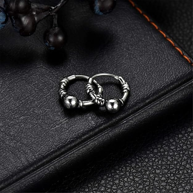 THE MEN THING Nose & Ear Ring Pair (Both Ears) COMET HOOPS - Titanium Steel Hoop Earrings for Men & Boys (2 Pcs)
