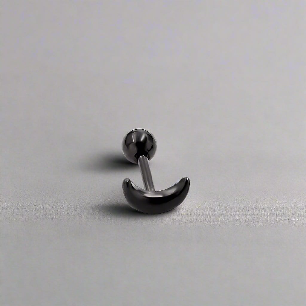 THE MEN THING Nose & Ear Ring Pair (Both Ears) CRESCENT MOON - Pure Titanium Steel Piercing Screw Ball Ear Earrings for Men & Boys (2 Pcs)