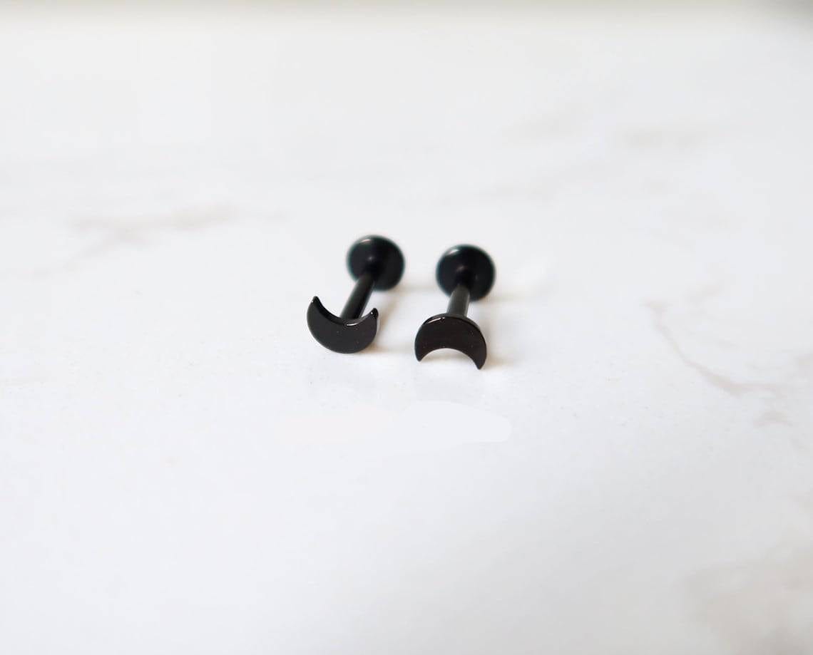 THE MEN THING Nose & Ear Ring Pair (Both Ears) CRESCENT MOON - Pure Titanium Steel Piercing Screw Ball Ear Earrings for Men & Boys (2 Pcs)