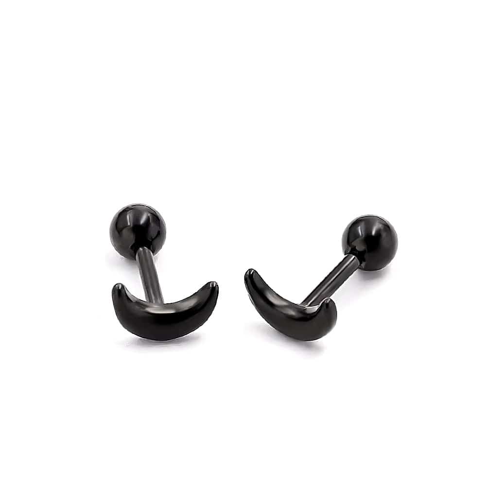 THE MEN THING Nose & Ear Ring Pair (Both Ears) CRESCENT MOON - Pure Titanium Steel Piercing Screw Ball Ear Earrings for Men & Boys (2 Pcs)