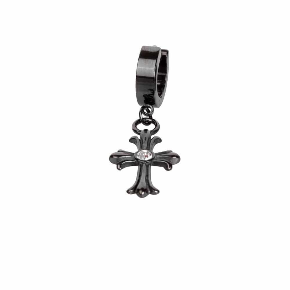 THE MEN THING Nose & Ear Ring Pair (Both Ears) CROSS CIRCLE BLACK - Titanium Steel Hoop Earrings for Men & Boys (2 Pcs)