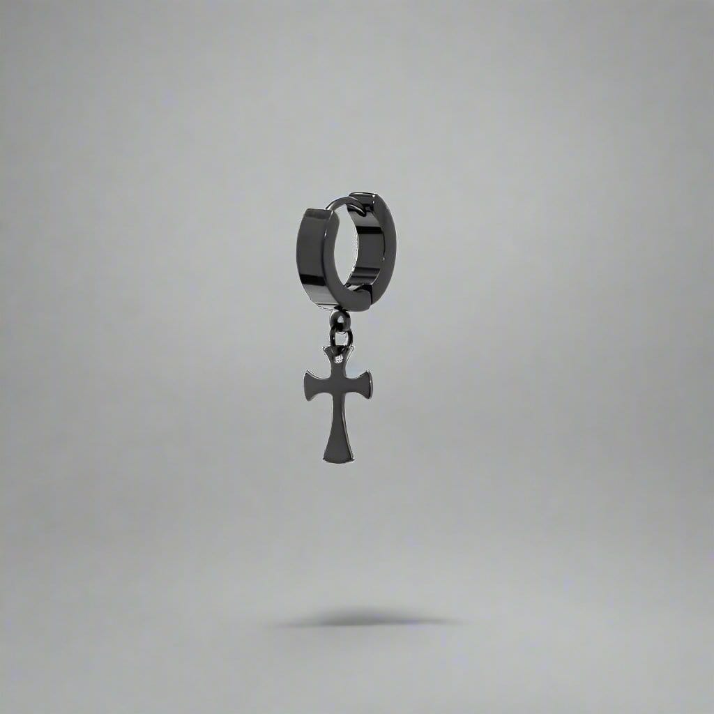 THE MEN THING Nose & Ear Ring Pair (Both Ears) CROSS FIXION - Pure Titanium Steel Ear Hoop Earrings for Men & Boys (2 Pcs)