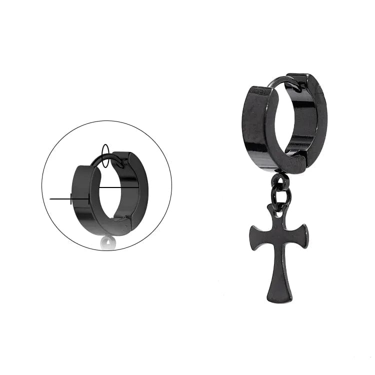 THE MEN THING Nose & Ear Ring Pair (Both Ears) CROSS FIXION - Pure Titanium Steel Ear Hoop Earrings for Men & Boys (2 Pcs)