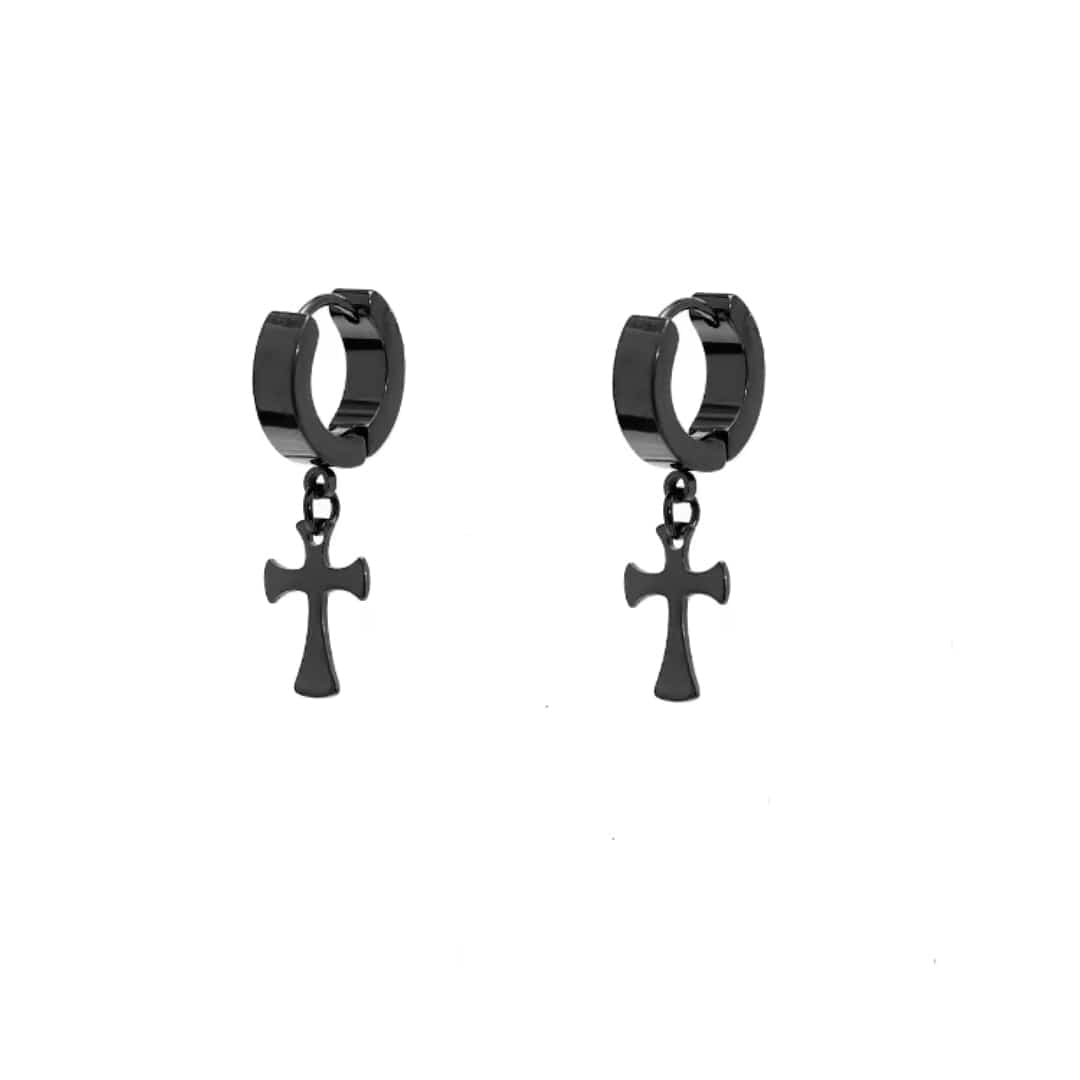 THE MEN THING Nose & Ear Ring Pair (Both Ears) CROSS FIXION - Pure Titanium Steel Ear Hoop Earrings for Men & Boys (2 Pcs)