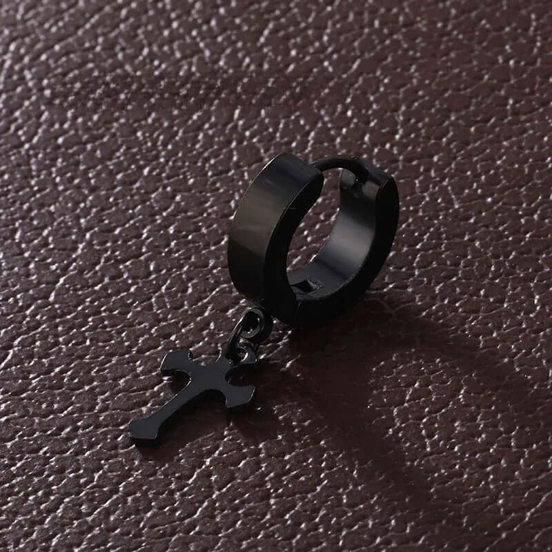 THE MEN THING Nose & Ear Ring Pair (Both Ears) CROSSVIBE BLACK - Pure Titanium Steel Ear Hoop Earrings for Men & Boys (2 Pcs)