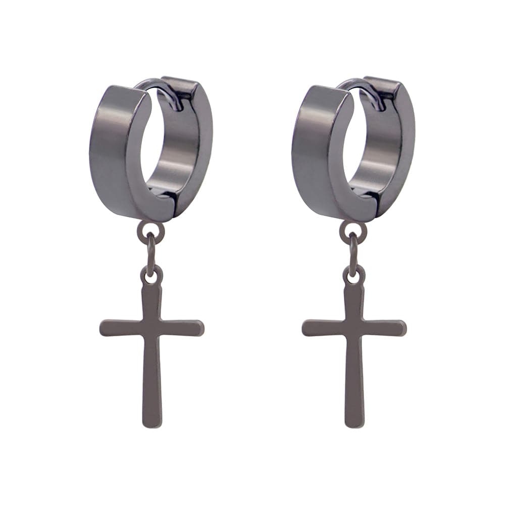 THE MEN THING Nose & Ear Ring Pair (Both Ears) CRUCIS - BLACK - Titanium Steel Hoop Earrings for Men & Boys (2 Pcs)