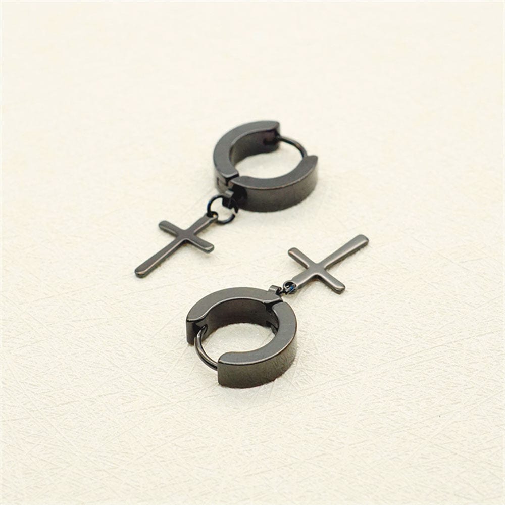 THE MEN THING Nose & Ear Ring Pair (Both Ears) CRUCIS - BLACK - Titanium Steel Hoop Earrings for Men & Boys (2 Pcs)