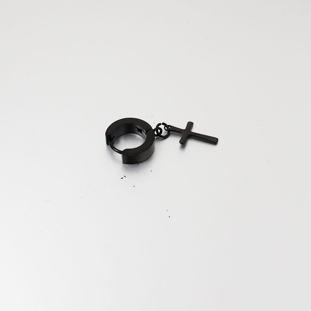 THE MEN THING Nose & Ear Ring Pair (Both Ears) CRUCIS - BLACK - Titanium Steel Hoop Earrings for Men & Boys (2 Pcs)