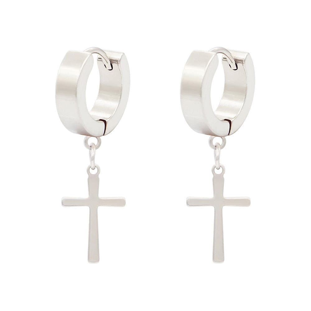 THE MEN THING Nose & Ear Ring Pair (Both Ears) CRUCIS - SILVER - Titanium Steel Hoop Earrings for Men & Boys (2 Pcs)