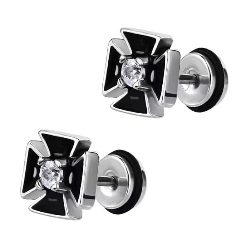 THE MEN THING Nose & Ear Ring Pair (Both Ears) CRUXSTONE - Pure Titanium Steel Ear Hoop Earrings for Men & Boys (2 Pcs)