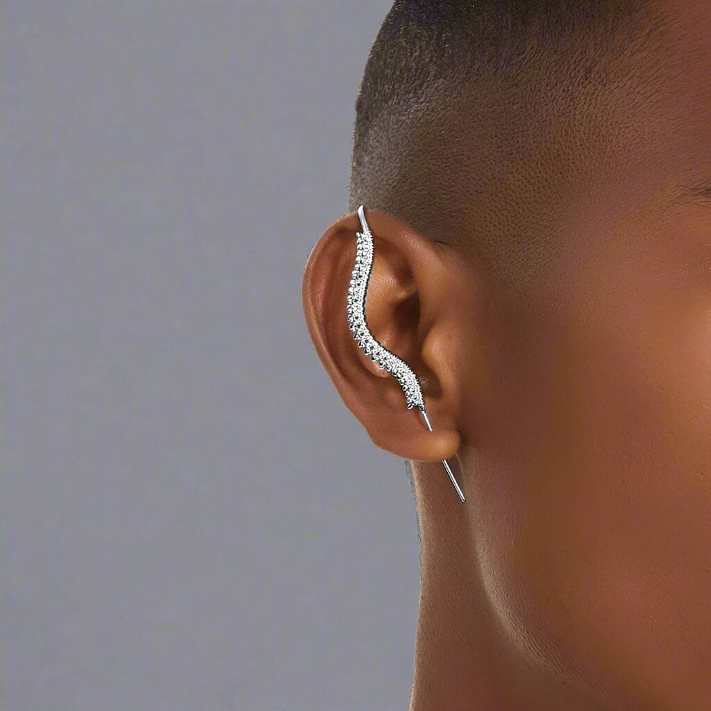 THE MEN THING Nose & Ear Ring Pair (Both Ears) CURVED SPINE - Pure Titanium Steel Ear Crawler Hook Pin Cuff Earrings for Men & Boys (2 Pcs)