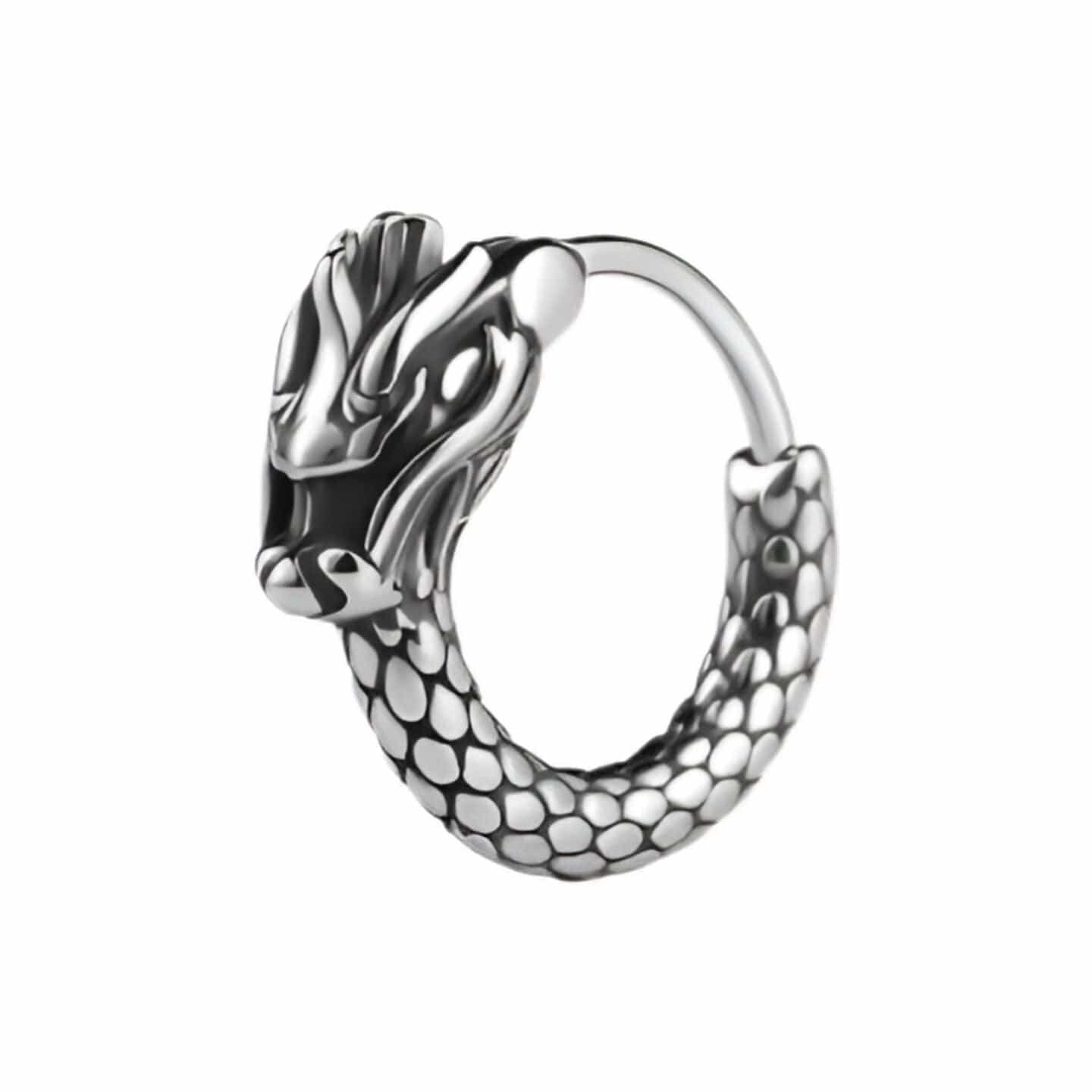 THE MEN THING Nose & Ear Ring Pair (Both Ears) DRAKONOS - Titanium Steel Hoop Earrings for Men & Boys (2 Pcs)