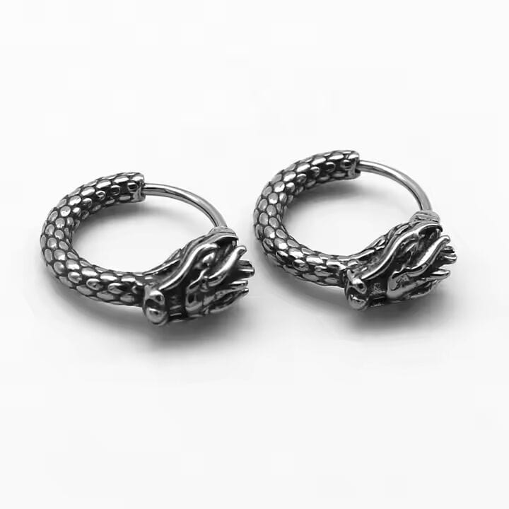 THE MEN THING Nose & Ear Ring Pair (Both Ears) DRAKONOS - Titanium Steel Hoop Earrings for Men & Boys (2 Pcs)