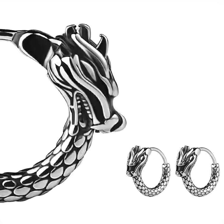 THE MEN THING Nose & Ear Ring Pair (Both Ears) DRAKONOS - Titanium Steel Hoop Earrings for Men & Boys (2 Pcs)