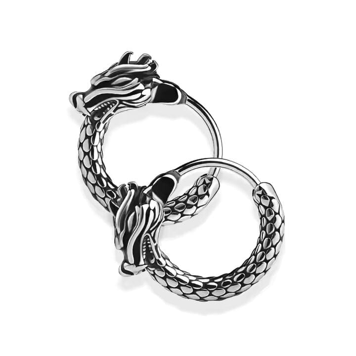 THE MEN THING Nose & Ear Ring Pair (Both Ears) DRAKONOS - Titanium Steel Hoop Earrings for Men & Boys (2 Pcs)