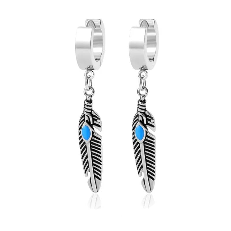 THE MEN THING Nose & Ear Ring Pair (Both Ears) FEATHER SILVER - Titanium Steel Hoop Earrings for Men & Boys (2 Pcs)